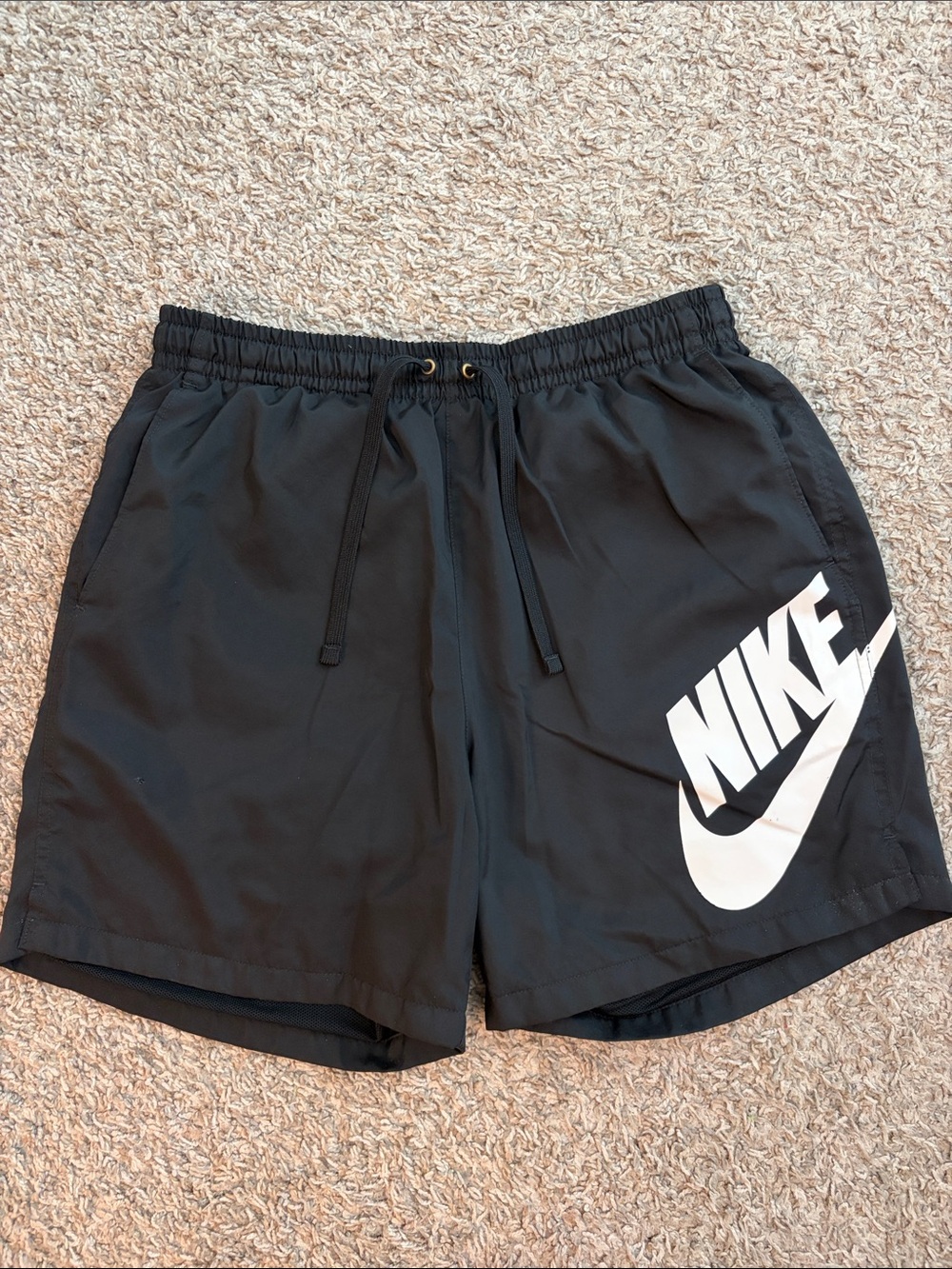 Nike Black Nylon Shorts with White Swoosh Logo